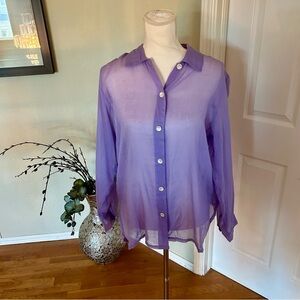 Vtg Putumayo Lilac Mother of Pearl Shell Button up Sheer Shirt in Women’s Med